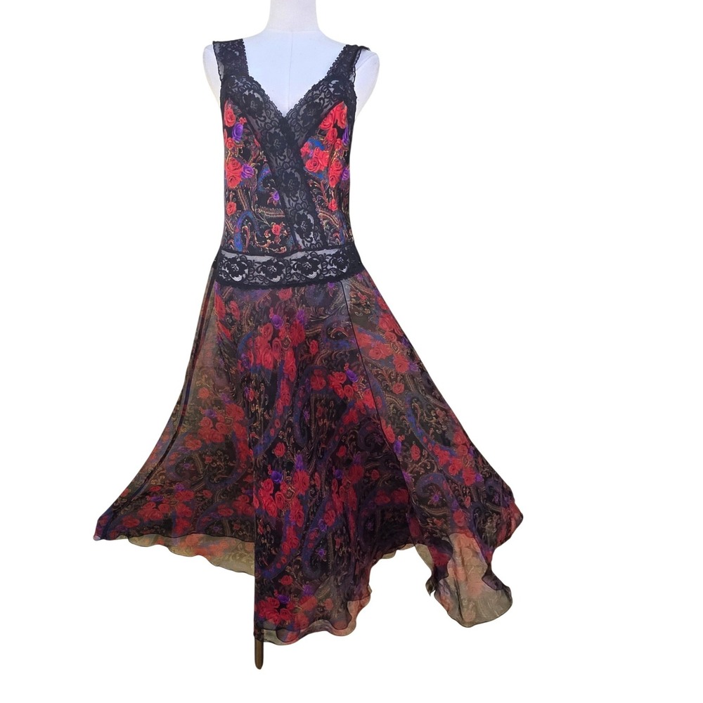 Victoria's Secret vintage 90Maxi Dress Womens M Multicolor ‎ Floral Paisley Lace - Picture 5 of 16